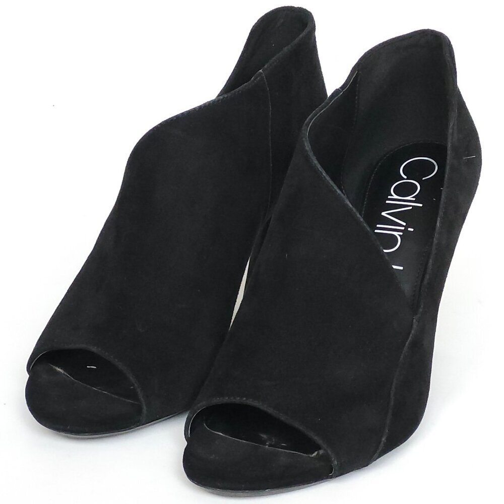 CALVIN KLEIN D'Orsay Peep toe Suede Stiletto Heels Women's 8 BLACK NASTASSIA